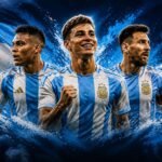 Lionel Messi, Julián Álvarez y Lautaro Martínez representando a Argentina rumbo al Mundial 2026