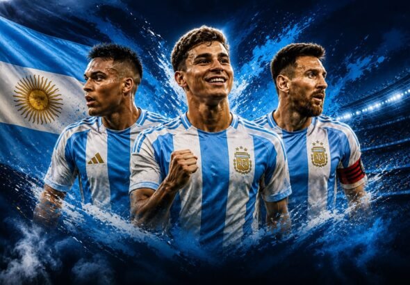 Lionel Messi, Julián Álvarez y Lautaro Martínez representando a Argentina rumbo al Mundial 2026