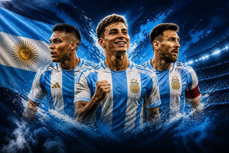 Lionel Messi, Julián Álvarez y Lautaro Martínez representando a Argentina rumbo al Mundial 2026