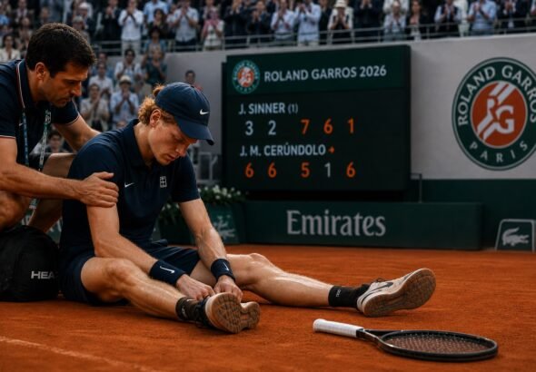 Jannik Sinner recibe asistencia médica durante su derrota ante Juan Manuel Cerúndolo en Roland Garros 2026