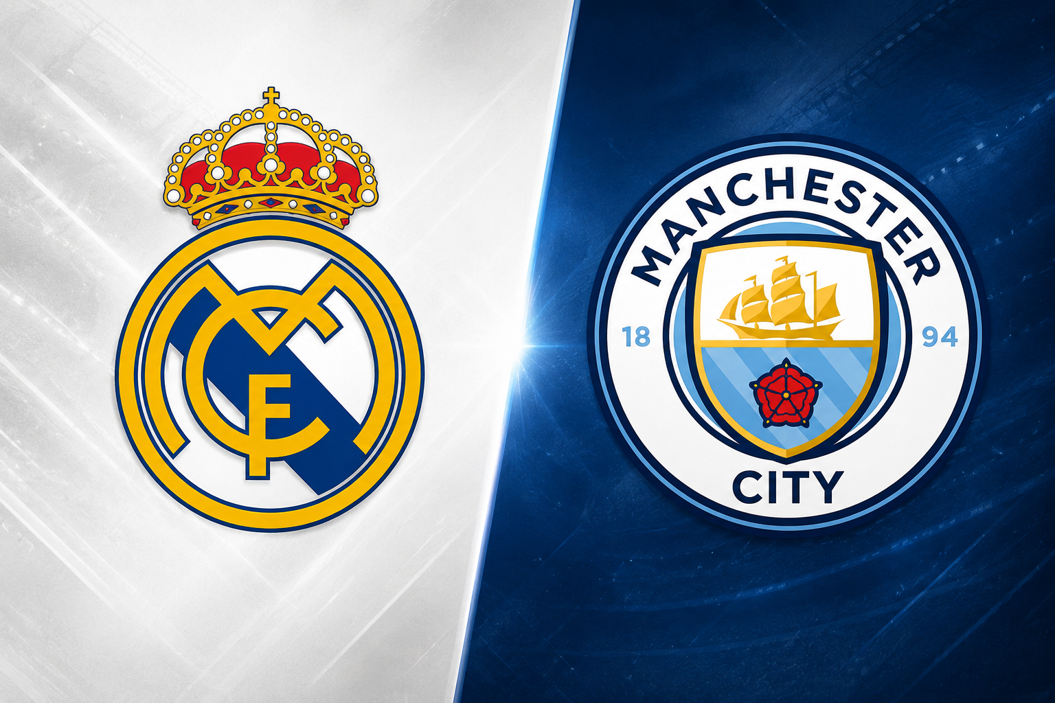 Escudos del Real Madrid y Manchester City en una imagen promocional de la UEFA Champions League 2025