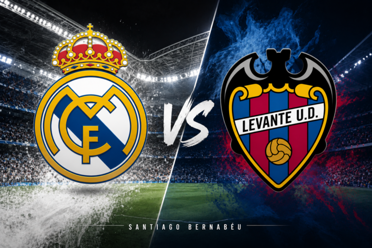 Logos del Real Madrid y Levante UD antes del partido disputado en el Santiago Bernabéu